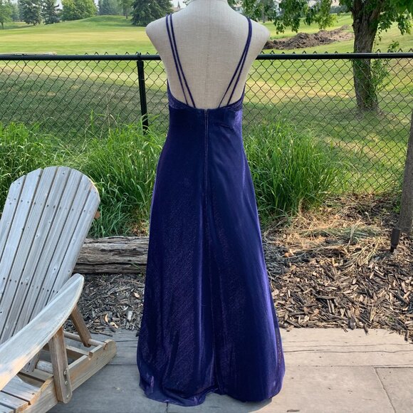 Vintage 90s Y2K Morgan & Co Purple Iridescent Maxi Prom Dress Evening Gown - Picture 7 of 16
